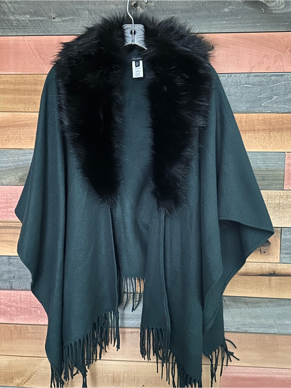 Talbots Faux Fur Collar Ruana - Picture 3 of 5